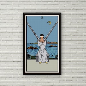 Dos de Espadas Carta del Tarot Patrón de punto de cruz PDF arcanos menores punto de aguja
