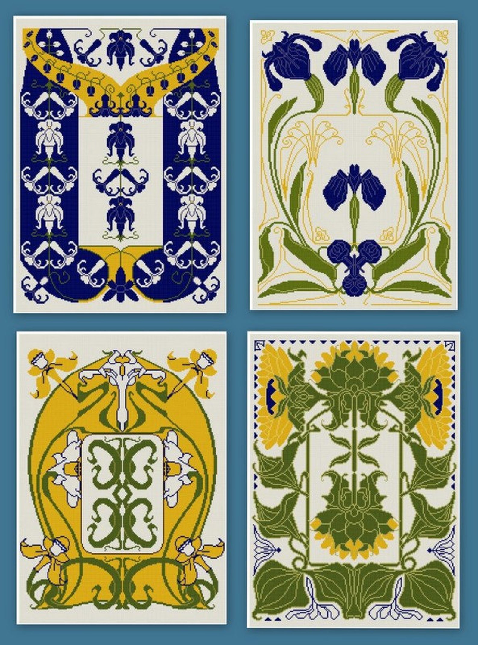 12 Art Nouveau Floral Patterns cross stitch pdfs/ set of 12 / Etsy