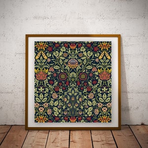 William Morris Violet and Columbine cross stitch pattern PDF historical 1880s red and yellow