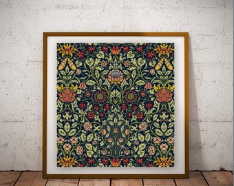 William Morris Violet and Columbine cross stitch pattern PDF historical 1880s red and yellow