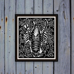 L'ecrivisse The Lobster cross stitch pattern PDF Raoul Dufy woodblock art 1911 crustacean black and white