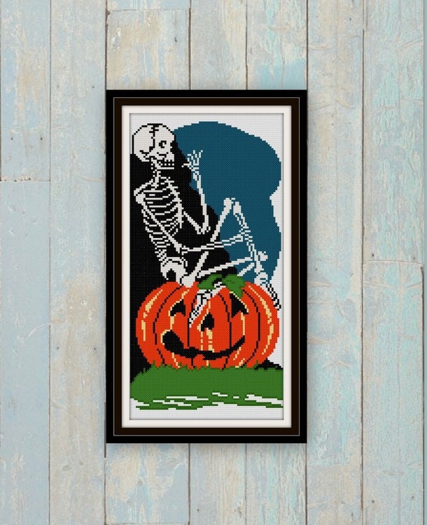 Vintage Halloween Skeleton Cross Stitch Pattern PDF Pumpkin - Etsy