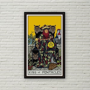 Rey de Oros patrón de punto de cruz PDF jinete waite tarot punto de cruz punto de aguja