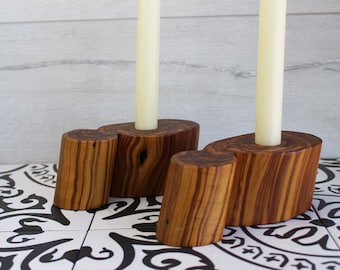 Handmade Wood Candlestick Holders, Unique Grain