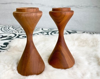 Mid Century Candlestick Holders, wooden candle stick holder