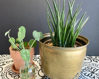 Vintage Brass Pot with Legs, footed flower pot