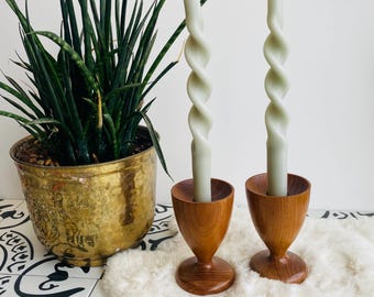 Mid-Century Teak Candlestick Holders