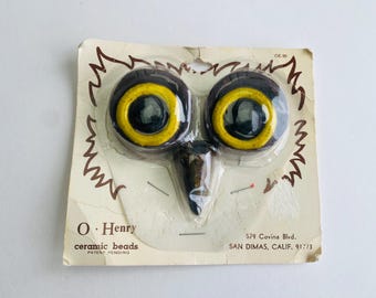 Vintage Owl Macrame Beads, Owl Eye Beads, Vintage Ceramic Beads