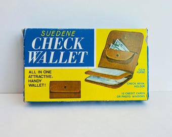 Suedene Check Wallet, Vintage Checkbook Wallet, Suede Vintage Wallet