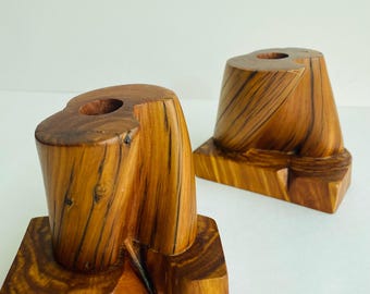 Handmade Wood Candlestick Holders, Unique Grain