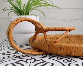 Vintage Chip and Dip Tray, Rattan Chip and Dip Tray,