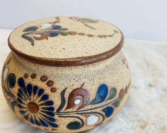 Mexican Tonala Pottery Lidded Jar, Mexican Pottery, Trinket Dish