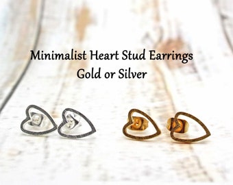 Stud Earrings / Heart Stud Earrings / Minimalist Earrings / Post Earrings / Gold Stud Earrings / Silver Stud Earrings / Heart