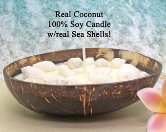 REAL Coconut Shell Soy Candle  / Scented Soy Candle / Aromatherapy Candle / Spa Candle / Vegan Candle / Coconut Shell Candle / Beach Decor