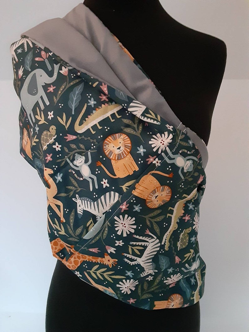 Baby Sling Baby Carrier Green Jungle Animal Baby Sling, Choose Your Lining Color image 1