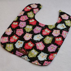 Baby Bib, Dribble Bib, Handmade Bib, Owls on Black image 2