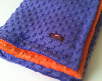 Minky Blanket, Baby Blanket, Crib Blanket, Baby Gift-  Orange and Purple Blanket