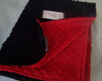 Minky Blanket, Baby Blanket, Crib Blanket, Baby Gift- Red and Black Blanket  35 x 30