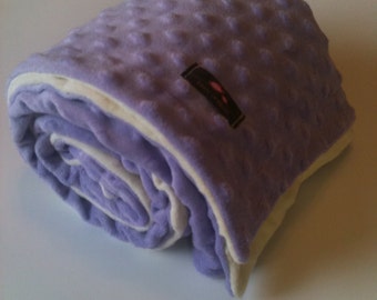 Minky Blanket- Cream and Lavender  35 x 30