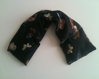 Hot Cold Therapy Wrap/ Neck Shoulder/ Flax Seed, Scented or Unscented-  Satin Fabric Butterfly