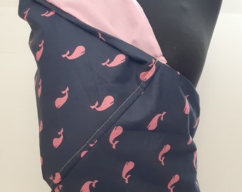 Baby Sling, Baby Carrier, Navy Pink Whale Baby Sling , Baby Pouch, Baby Wearing, Choose Your Lining Color, Preppy Baby sling