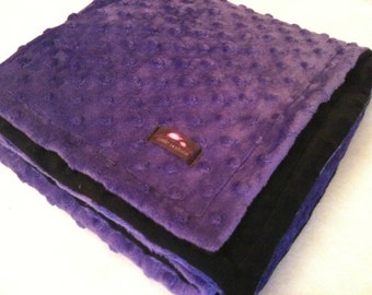 Minky Blanket, Baby Blanket, Crib Blanket, Baby Gift- Purple and Black Blanket  35 x 30
