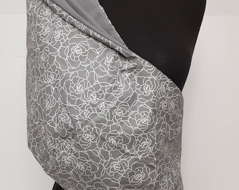 Baby Sling, Baby Carrier - Gray and White Rosette, Reversible baby sling,Choose Your Lining Color