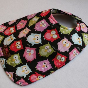 Baby Bib, Dribble Bib, Handmade Bib, Owls on Black image 1