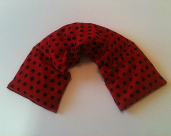Heat pad ,Microwave Heat Pack /Rice Heating Pad, Neck Warmer, Flax Seed,Scented or Unscented -Red Black Dot