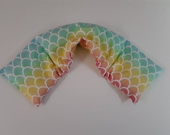 Rice Heating Pad, Heating Pack, Heated Neck Wrap, Microwave Heating Pad, Flax seed, Scented or Unscented -Mermaid Rainbow