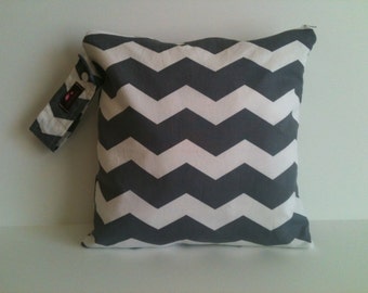 Wet Bag,Cloth Diaper Bag ,Swimsuit Bag, Cloth Pads,Beach Bag ,Gray Chevron