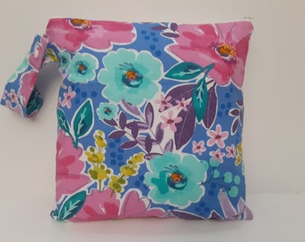 Wet Bag, Wet Bag For Cloth diapers, Sports Bag, Book Bag, Wet Dry Bag, Gym Bag, Cosmetic Bag, Diaper clutch, Bright Floral Bag