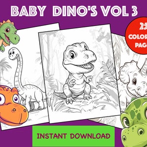 Lindo libro para colorear de dinosaurios bebés Páginas para colorear de dinosaurios bebés Vol 3 Actividad creativa, Dinosaurio imprimible, Actividad de dinosaurios para niños, T-Rex