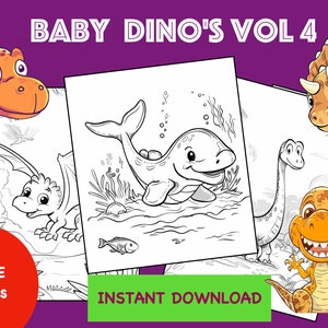 Lindo libro para colorear de dinosaurios bebés Páginas para colorear de dinosaurios bebés Vol 4 Actividad creativa, Dinosaurio imprimible, Actividad de dinosaurios para niños, T-Rex