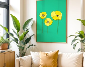 Fine Art Print Joyful Yellow Flowers Hand Drawn Illustration