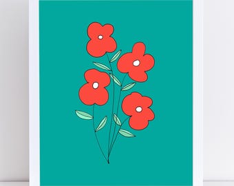 Fine Art Print Flowers Hand Drawn Illustration