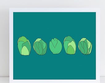 Fine Art Print Brussel Sprouts Hand Drawn Illustration