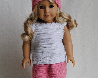 Instant Download - PDF Crochet Pattern - American Girl Doll Clothes 35 - Top, Skirt and Hat