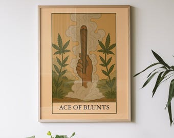 Ace of Blunts Tarot Poster – 420 Tarot Card Wall Art, Stoner Print, Cannabis-Inspired Tarot Deck, Blunt Symbolism,