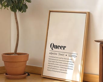 Queer Definition Poster – LGBTQ+ Pride Printable Wall Art, Minimalist Typography, Empowering Digital Download for Modern Spaces