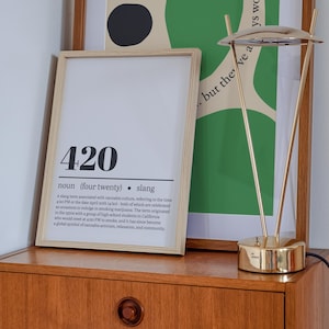 Póster de definición 420: Arte mural con jerga cannábica, impresión tipográfica minimalista, descarga digital para decoración relacionada con la cultura cannábica.