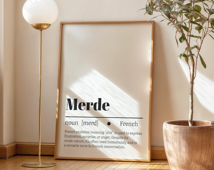 Merde French Dictionary Poster – Funny French Wall Art Print – Museum Quality Paper – Minimalist Typography – French Slang Decor Gift