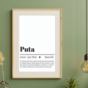 Spanish Word "Puta" Dictionary Definition Digital Poster - Printable Wall Art