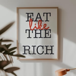 Eat Like The Rich Poster – Funny Anti-Capitalist Wall Art | Bold Modern Typography Print | Framed Statement Decor for Kitchen or Living Room