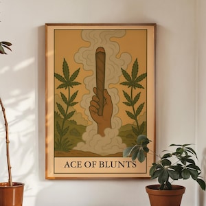 Póster de Tarot As de Blunts: Arte mural de 420 cartas del Tarot, Impresión digital para fumetas, Baraja de Tarot inspirada en el cannabis, Simbolismo del Blunt, Descarga instantánea