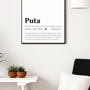 Spanish Word "Puta" Dictionary Definition Digital Poster - Printable Wall Art