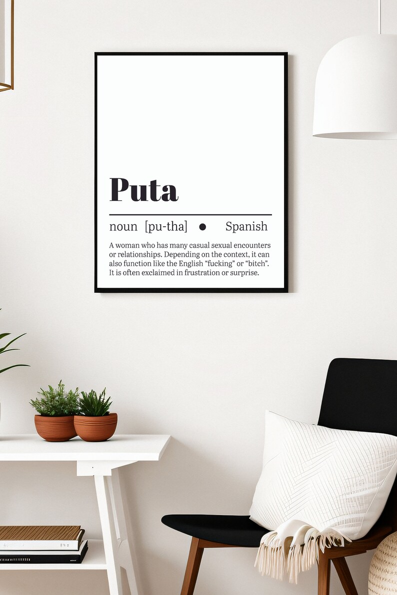 Spanish Word "Puta" Dictionary Definition Digital Poster - Printable Wall Art