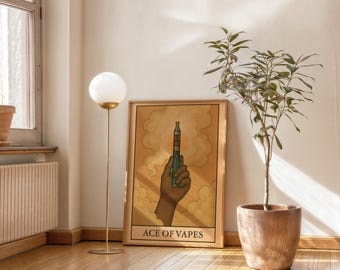 Ace of Vapes Tarot Poster – 420 Tarot Wall Art, Digital Weed Tarot Print, Stoner Vaper Gift, Spiritual Decor Download