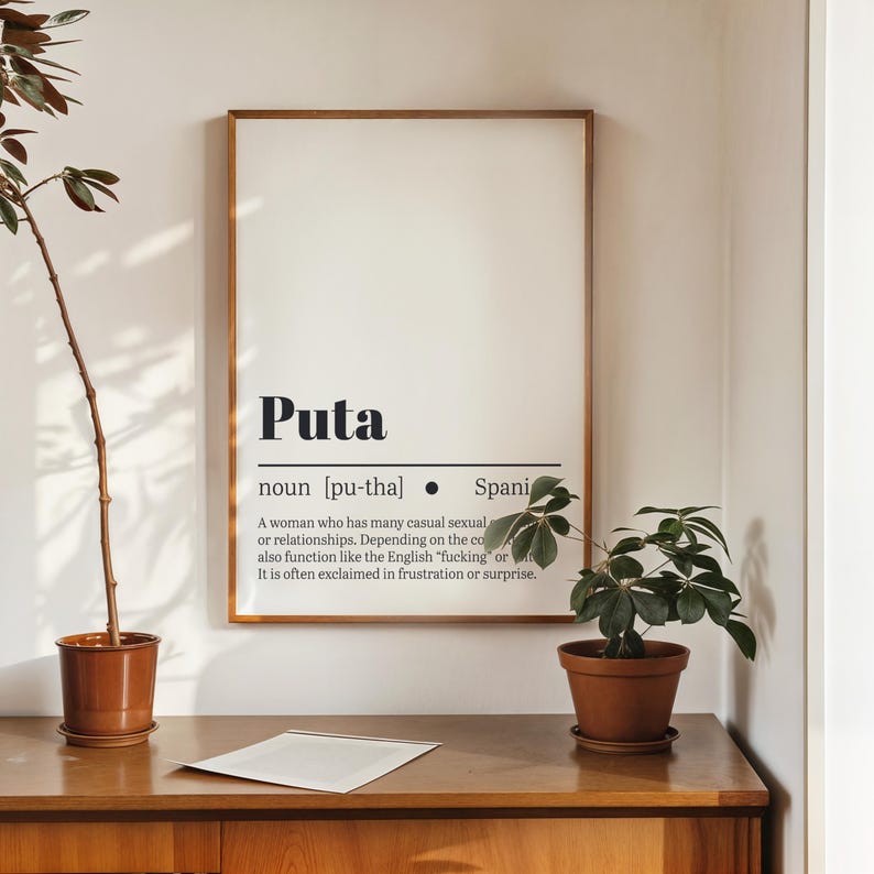 Poster Spaans woordenboek Puta – grappige afdrukbare muurkunst – Spaanse jargontypografie – digitale download – minimalistisch decor afbeelding 3