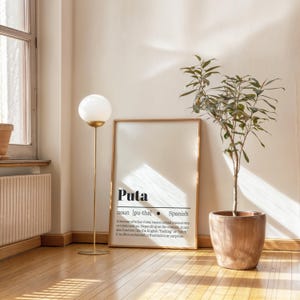 Poster Spaans woordenboek Puta – grappige afdrukbare muurkunst – Spaanse jargontypografie – digitale download – minimalistisch decor afbeelding 4